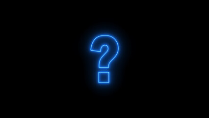 Neon Question mark icon. Question concept on black background.