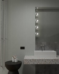 modern bathroom showroom interior background . 3d rendering