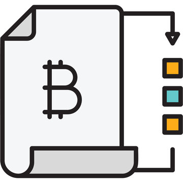 bitcoin document with arrow and colored squares clip art preview