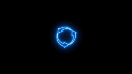 Neon arrow loading icon. Progress Circle glow Design Elements. Download progress on black background.