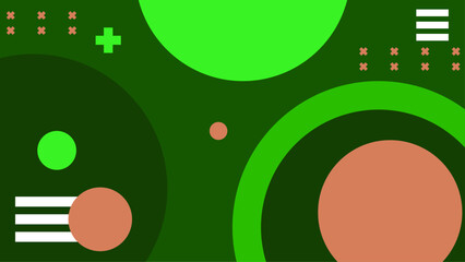 Obraz premium Abstract geometric background with vibrant green and brown circles and shapes. Lively abstract background featuring geometric shapes including circles and lines in shades of green and brown