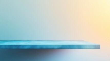 Abstract gradient background with a floating blue top table, soft cloudlike textures, calm atmosphere, minimalist abstract, serene table