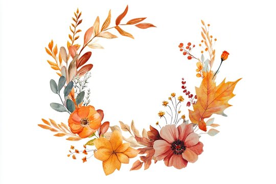 recommend clip art: photo Fall floral wreath, autumn flowers, leaves, and wildflowers. Autumn leaves and wildflowers clipart. Invitation floral card design. PNG format. 
