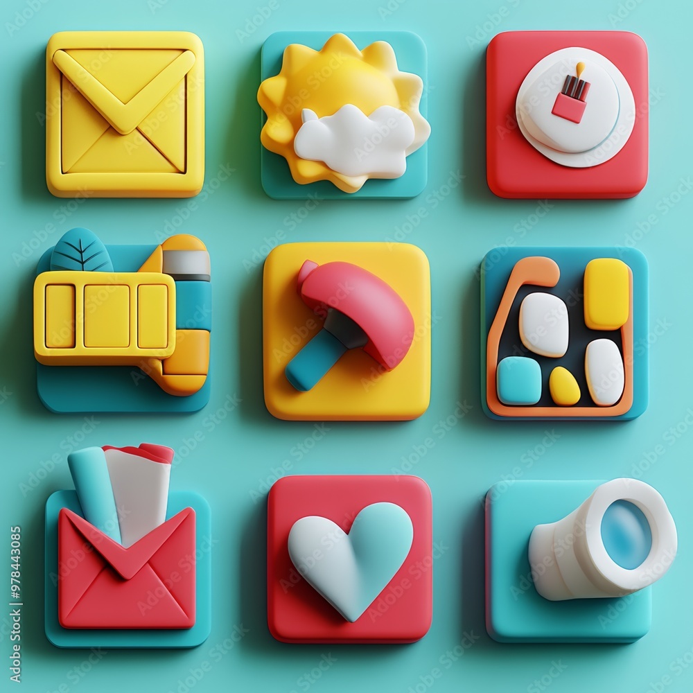 Poster colorful 3d app icons user interface design elements