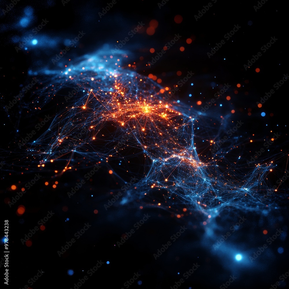 Poster abstract digital network with glowing lights and lines