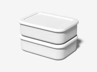 3D Mockup of Two Stacked White  Lunch Boxes Isolated