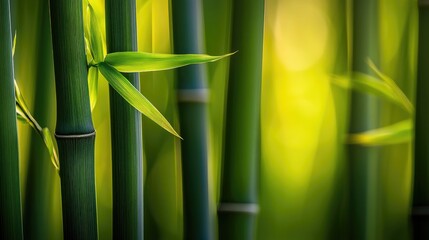 Obraz premium Bamboo Forest Green Leaves Sunlight Nature Photography