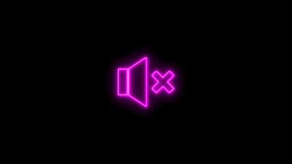Neon speaker icon mute off icon. Silent Sound, no sound icon. No Sound Sign Isolated Line Icon on black background.