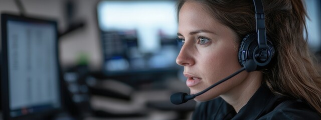 Calm under pressure: portrait a 911 operator at work, their unwavering focus, composure while managing urgent calls, embodying essential qualities of reliability, resilience in crisis management.