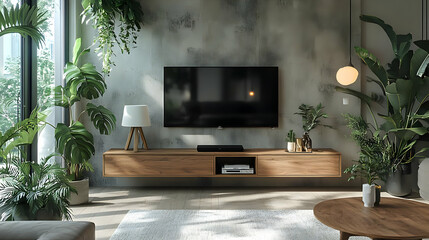 Modern Living Room with a TV and Plants: Simple and Stylish Design