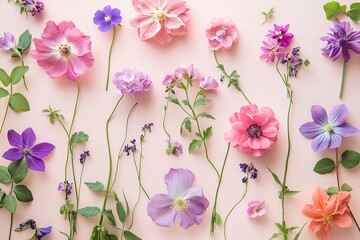 greeting card with pink and purple flowers on light pink background 