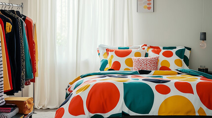 Bedroom retro colorful bed pattern quilt bedspread geometric bedding doona pillow sheet vibrant...