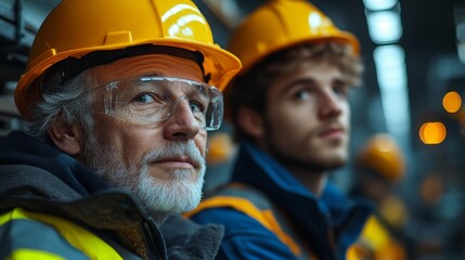 Obraz premium Generations of Builders: Senior and Young Construction Workers Generative AI