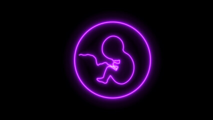 Neon human embryo. Human Cloning. Human fetus baby concept on black background.