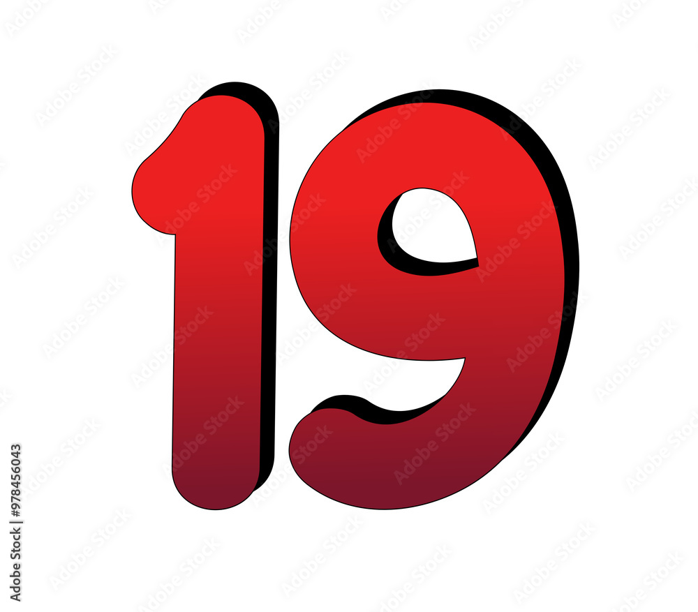 Poster 3d number 19 nineteen gradient red color on transparent background for design elements