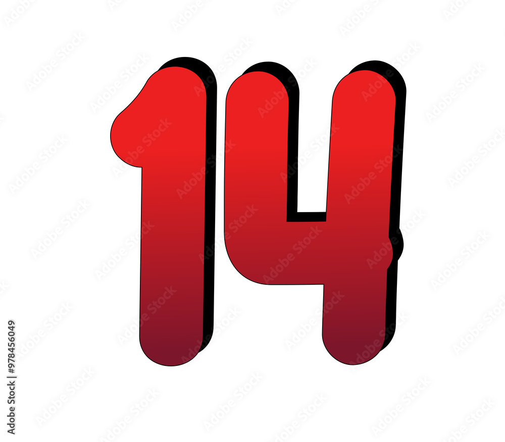 Poster 3d number 14 fourteen gradient red color on transparent background for design elements