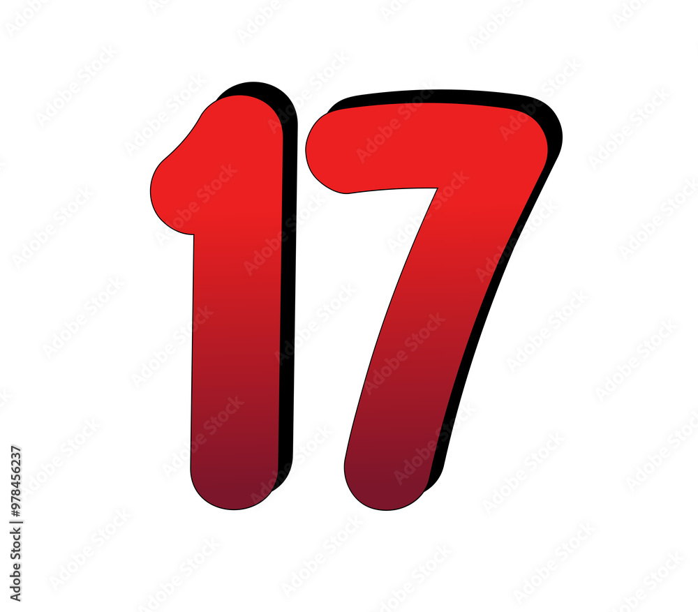 Poster 3d number 17 seventeen gradient red color on transparent background for design elements