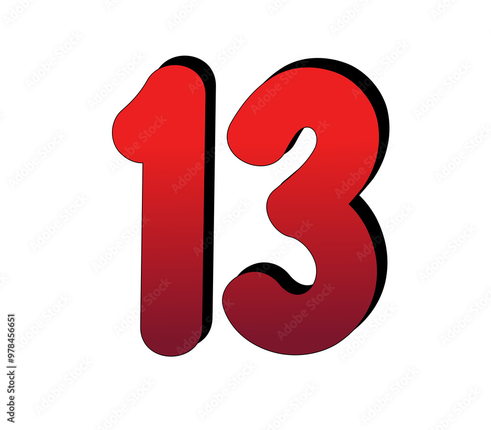 Poster 3d number 13 thirteen gradient red color on transparent background for design elements