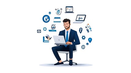 Businessman Utilizing Digital Technology for Web Based Review and Assessment 