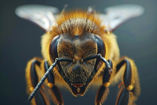 big drone bee (male honey bee) close up on bee frame