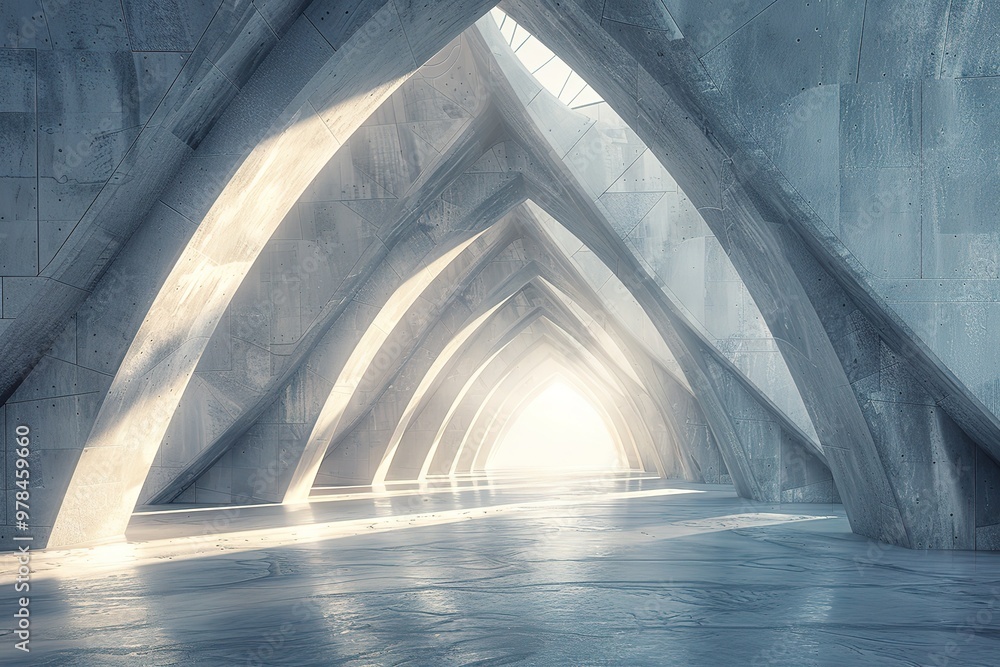 Poster futuristic architecture with empty concrete floor