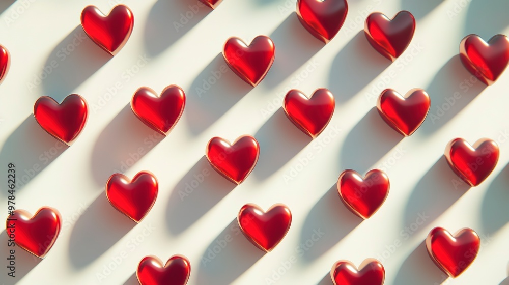 Poster tiny hearts with a shadow effect creating a pattern on a light background