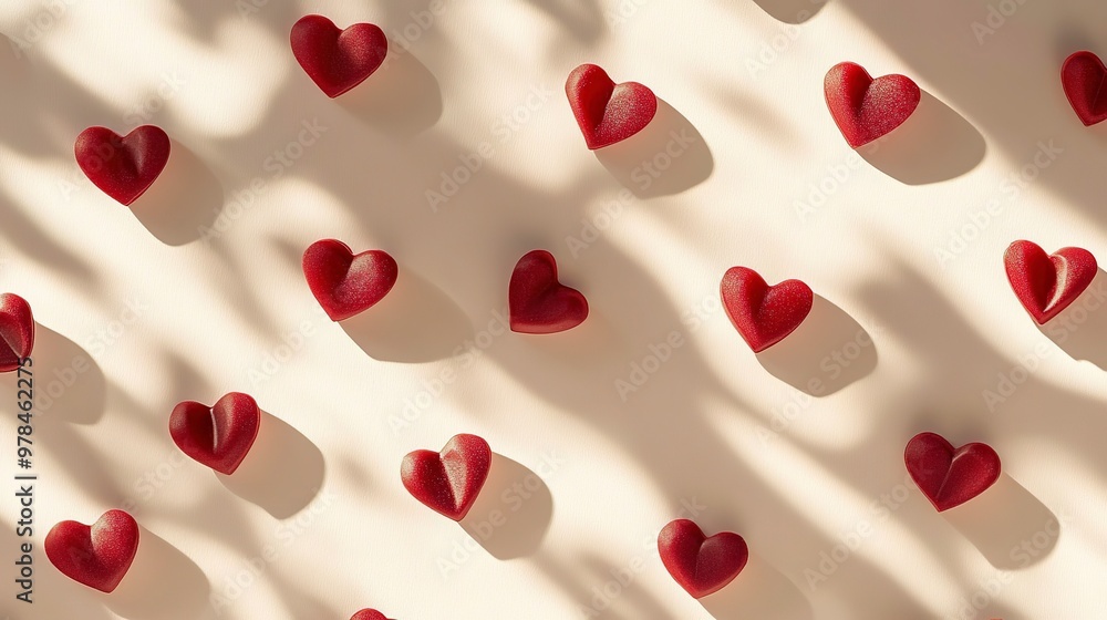 Poster tiny hearts with a shadow effect creating a pattern on a light background