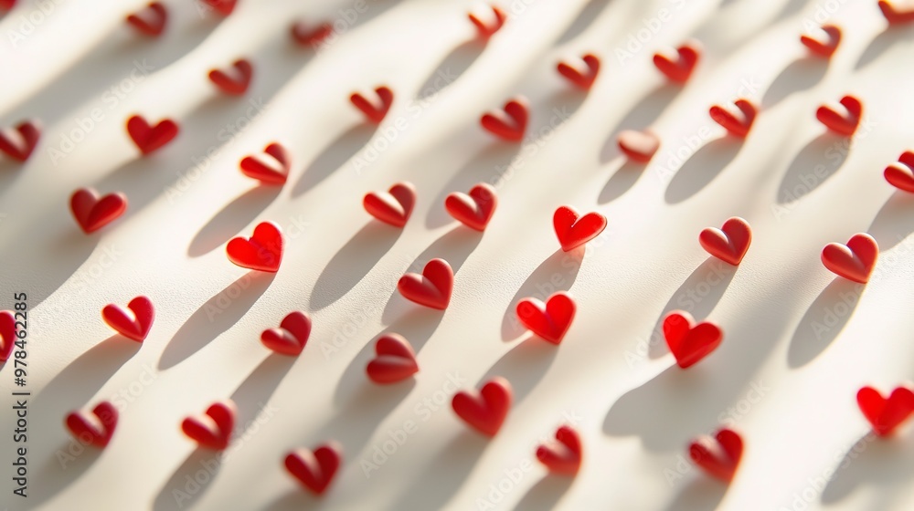 Poster tiny hearts with a shadow effect creating a pattern on a light background