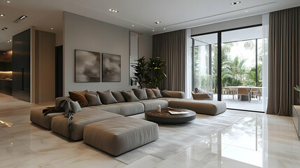 Modern Living Room Design with Sectional Sofa and Large Windows