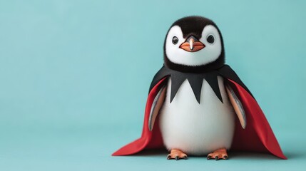 Penguin wearing a tiny Dracula cape and fangs, vampire penguin, adorable Halloween animal