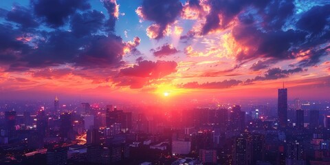 Fototapeta premium Cityscape Sunset with Dramatic Skies