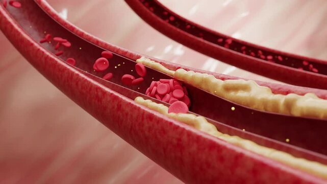 Cholesterol blocks coronary artery, reversing blood flow and causing heart attack