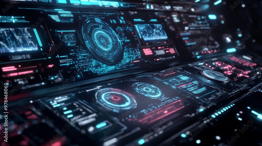 Aufkleber futuristic tech with holographic displays and interactive elements