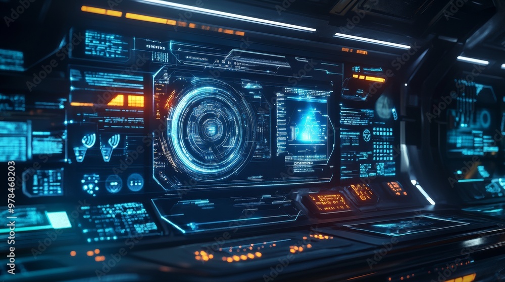 Aufkleber Futuristic Tech with Holographic Displays and Interactive Elements