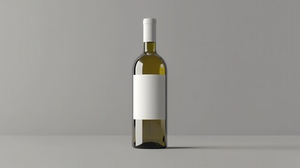 Elegant white wine bottle with a blank label on a minimalistic background, perfect for product promotion or packaging design.
