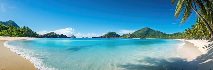 Fototapeta premium A quiet sunny lagoon under the scorching midday sun in a southern country. The concept of a peaceful summer vacation. Generated by AI.