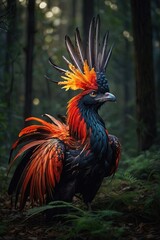 Fototapeta premium The majestic Phoenix bird against the background of the forest