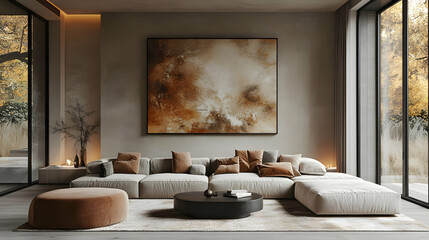Modern Living Room Design with Abstract Art and Neutral Colors