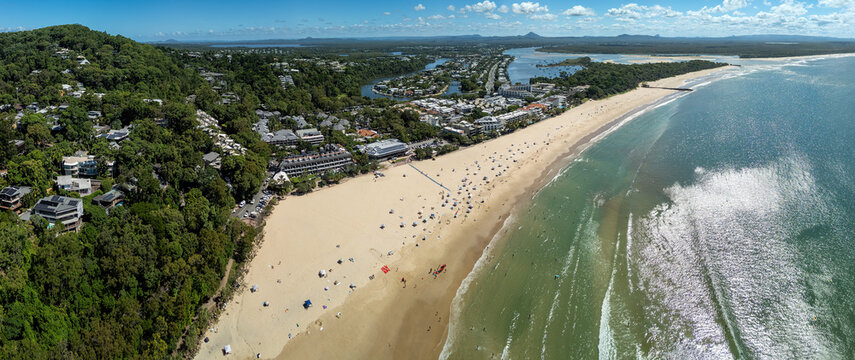 Aerial panoramic view of the stunning holiday town of Noosa on the Sunshine Coast, Queensland, Australia