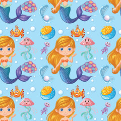 Underwater Mermaid and Sea Creatures