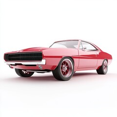 Obraz premium A red classic car is parked on a white background