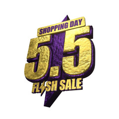 Naklejka premium 3D purple shopping day 55 promotion sign 3d isolated for five day of five month