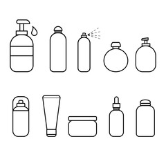 Vector image showcasing a collection of empty packaging bottles in various shapes, isolated on a white background
