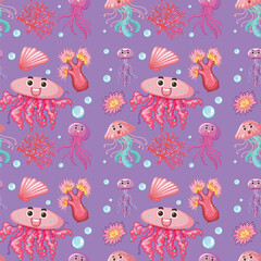 Colorful Underwater Sea Creatures Pattern