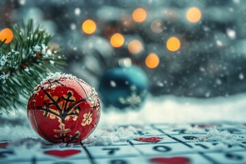 bingo cards, above it a little ball symbol of christmas.