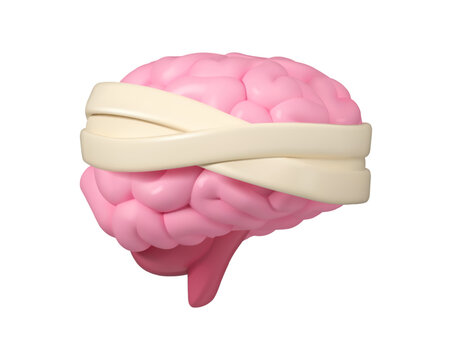 Brain with bandage vector 3d icon. Cartoon illustration of mental disorder isolated on white background. Mind therapy or neurosurgery concept