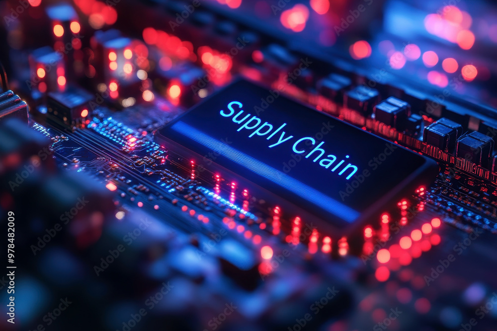 Poster supply chain management - scm concept banner with icons and a description of them. aspects of modern