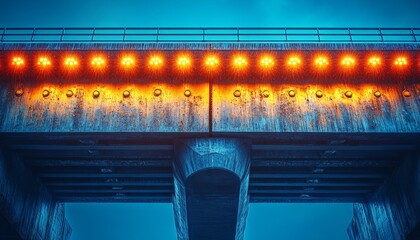 Illuminated Concrete Bridge Underpass at Dusk