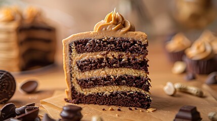 Chocolate Peanut Butter Cake Slice with Swirl Frosting