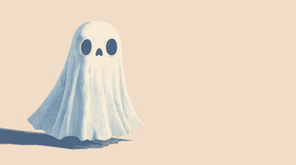 This illustration showcases a cute ghost character, designed with a whimsical touch, ideal for Halloween-themed projects and creative copy space